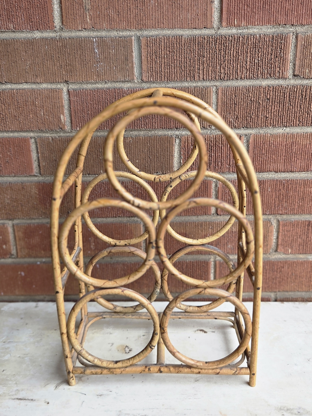 Vintage Rattan Wine Rack Countertop Bamboo 6 Bottle Holder Minimalist Decor